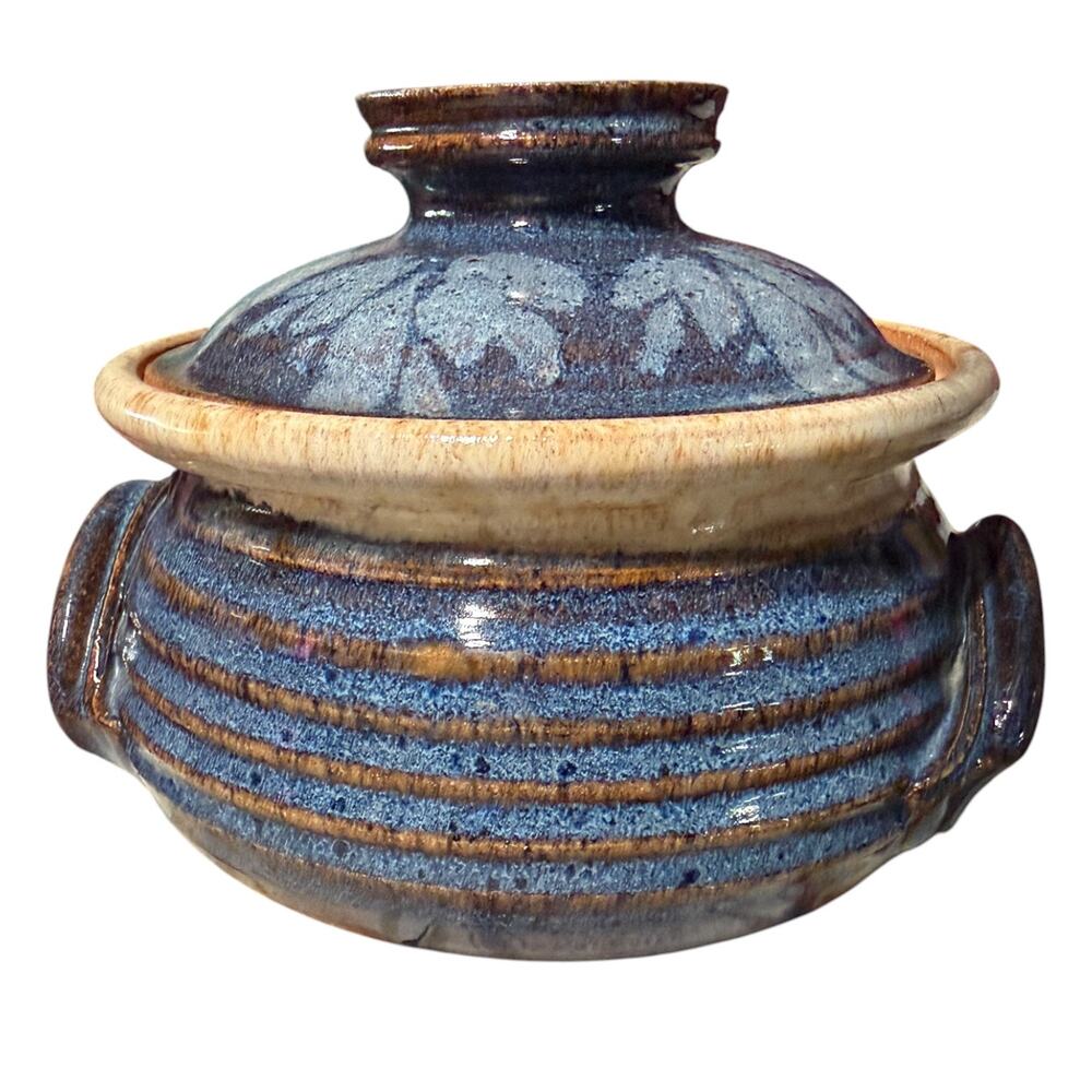 Cheri Glaser Studio Pottery Small Lidded Casserole Dish Blue/Brown Stoneware